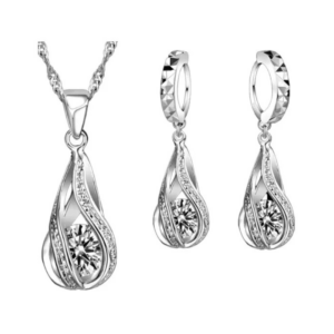 Komplet 3 części łańcuszek wisiorek kolczyki Aqua Drop Silver