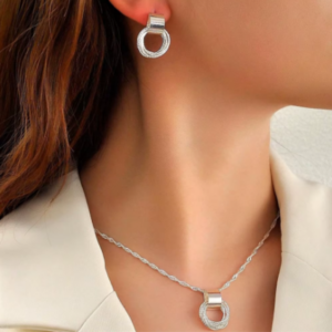 Komplet 3 części łańcuszek wisiorek kolczyki Infinity Circles