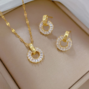 Komplet 3 części łańcuszek wisiorek kolczyki Lumina Circle Zirconia Set