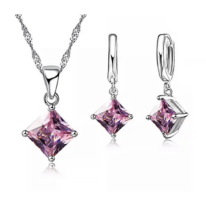 Komplet 3 części łańcuszek wisiorek kolczyki Rosa Diamante