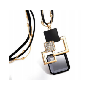 Naszyjnik Noira Geometry wisior na żyłce, czarno-złoty, cyrkonie