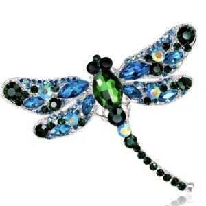 Broszka ważka Emerald silver zielono-niebieska z kryształami jubilerskimi