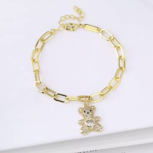 CRYSTELLE TEDDY luksusowa złota bransoletka z kryształowym misiem