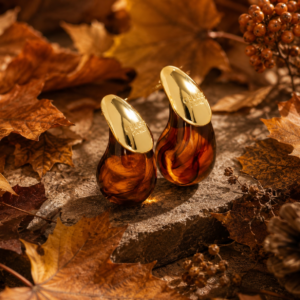Kolczyki z żywicy AMBERA DROP gold bursztynowe