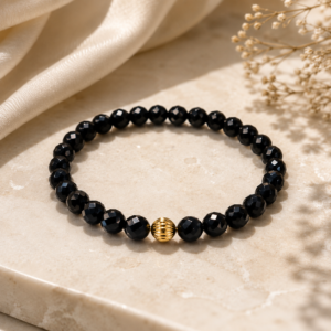 Bransoletka ONEKSJA OBSIDIAN gold z naturalnego obsydianu i kulka pozlacana 18K zlotem
