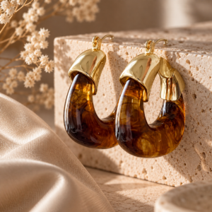Kolczyki z żywicy AMBERA GLOW stal szlachetna pozłacana 18K złotem