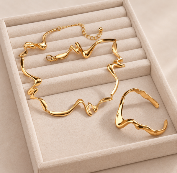 komplet_naszyjnik_bransoleta_velora_wave_gold_14k_zloto_orvella1 Komplet biżuterii Velora Wave gold Rzeźbiarski pokryty 14K złotem – zdjęcie 2