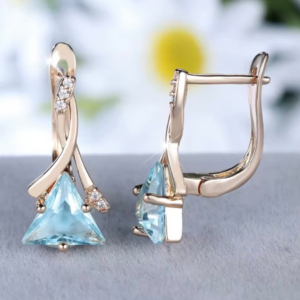 Kolczyki CELESTIA AZURE GOLD 18K ze stali chirurgicznej z błękitnym kryształem – zdjęcie 2