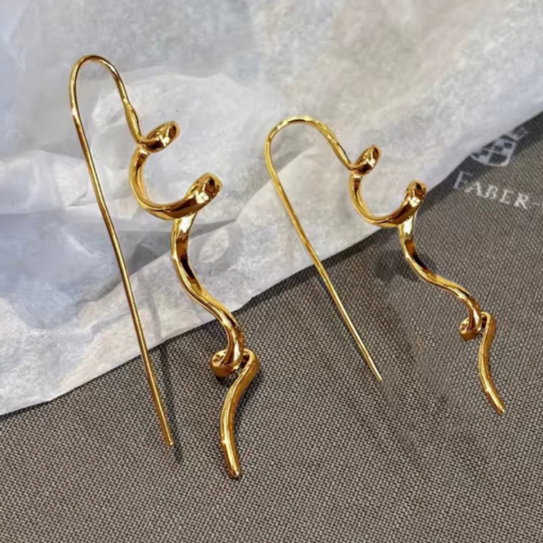 Kolczyki Lunara Wave gold stal szlachetna pozłacana 18K złotem – zdjęcie 3