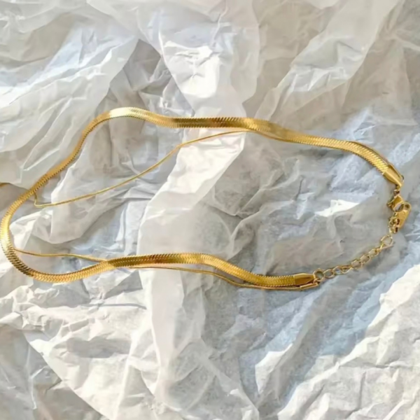 Naszyjnik SERPENTINA DUO GOLD podwójny łańcuszek żmijka ze stali chirurgicznej pozłacanie 18K – zdjęcie 4
