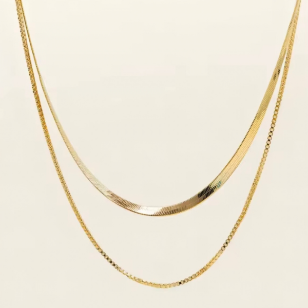 Naszyjnik SERPENTINA DUO GOLD podwójny łańcuszek żmijka ze stali chirurgicznej pozłacanie 18K – zdjęcie 5